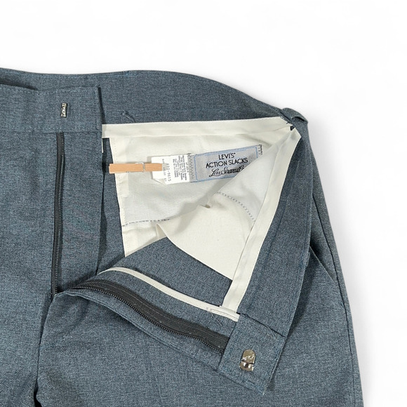 Vintage Levis Pants Mens 34x34 Gray Action Slacks Dress Polyester Talon Zip 80s - Picture 4 of 9